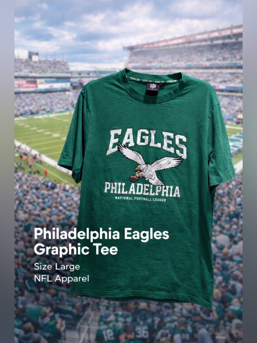 NFL Philadelphia Eagles Graphic Tee Shirt Green Men’s Size Large Fan Gear